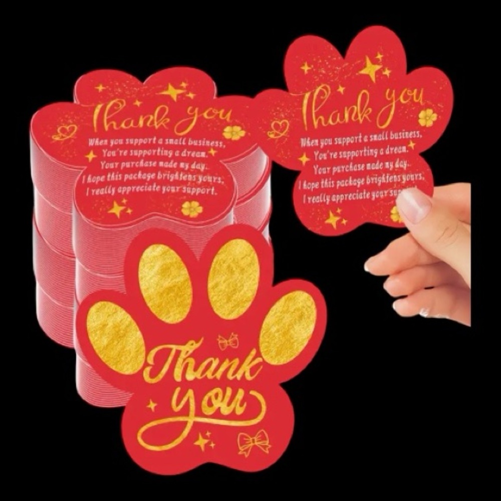 Set of 25 Red and Gold Paw Print ‘Thank You’ Cards